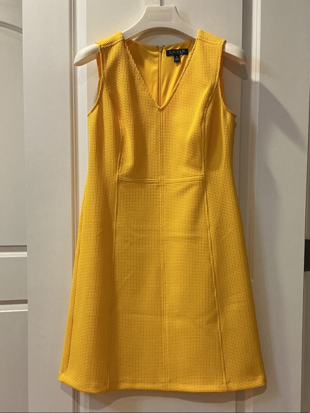 Lauren Ralph Lauren Bright Yellow Textured V-Neck Mini Dress